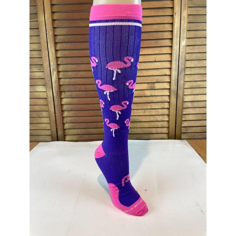 Womens Pro Compression Marathon Flamingoes Knee High Compression Socks sz L/XL